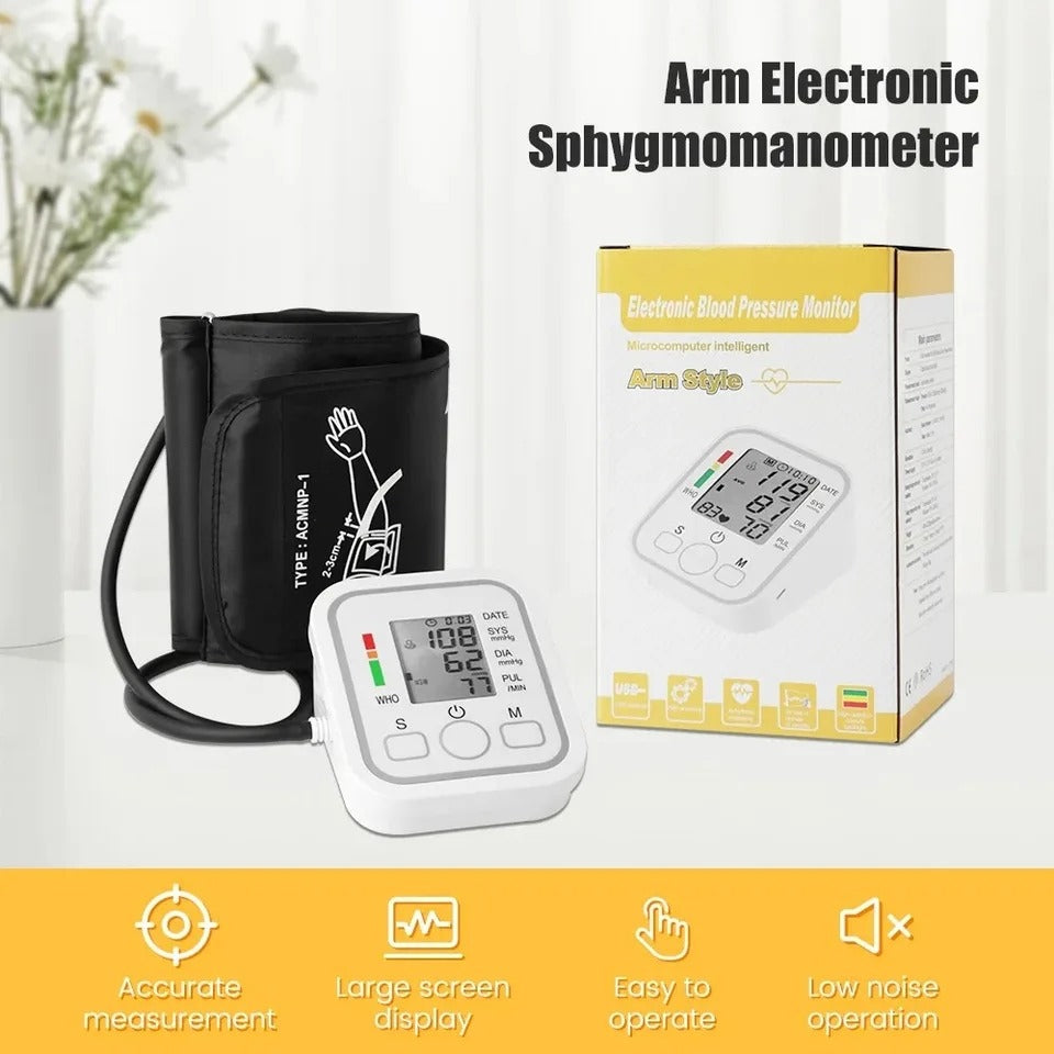 Evox™ - Digital Blood Pressure Monitor | Upper Arm Automatic BP Machine with Large LCD Display | Voice Function | USB Power Supply