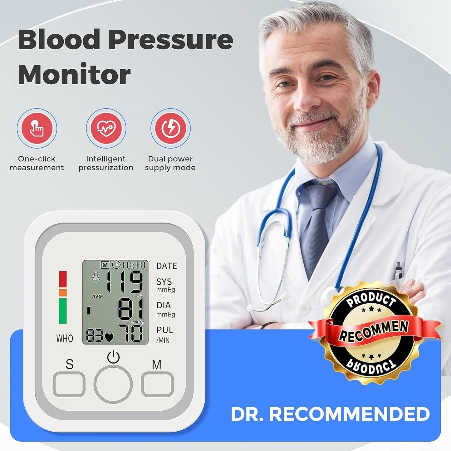 Evox™ - Digital Blood Pressure Monitor | Upper Arm Automatic BP Machine with Large LCD Display | Voice Function | USB Power Supply