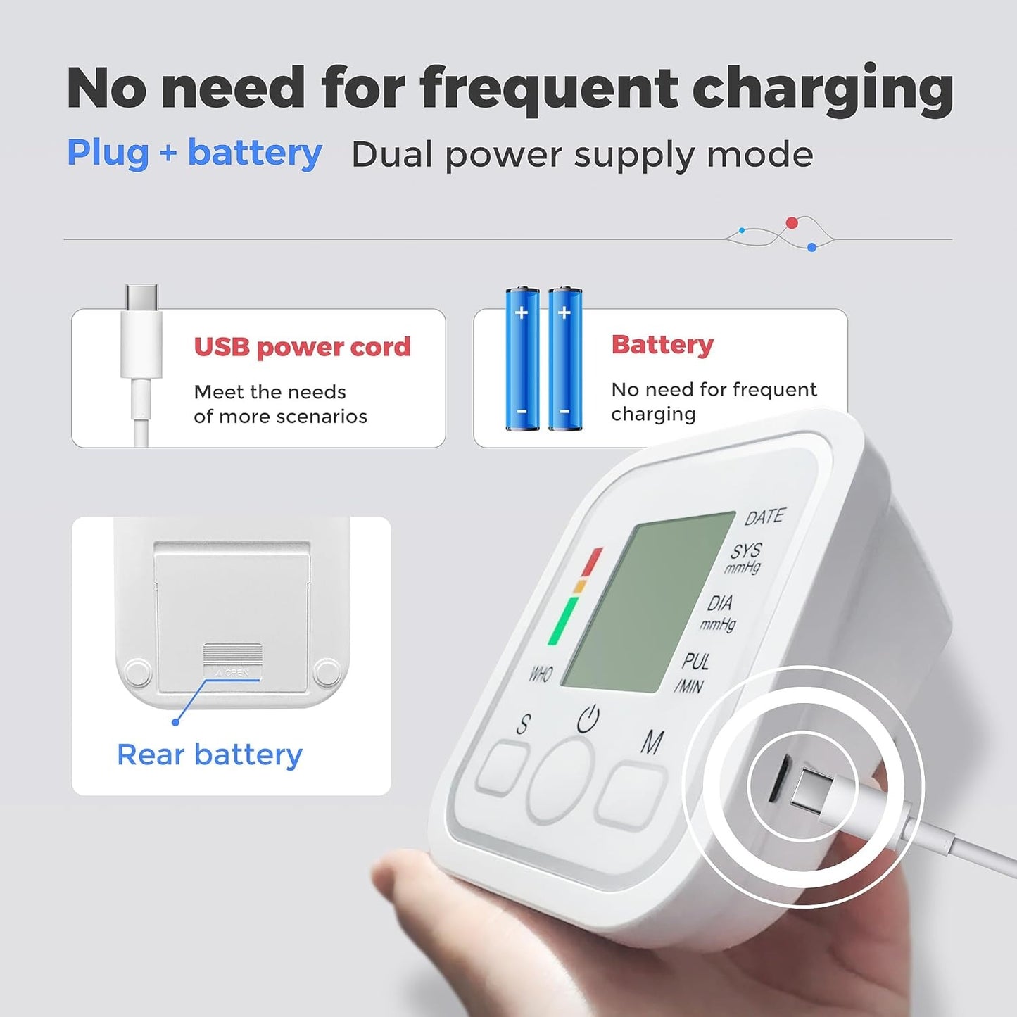 Evox™ - Digital Blood Pressure Monitor | Upper Arm Automatic BP Machine with Large LCD Display | Voice Function | USB Power Supply